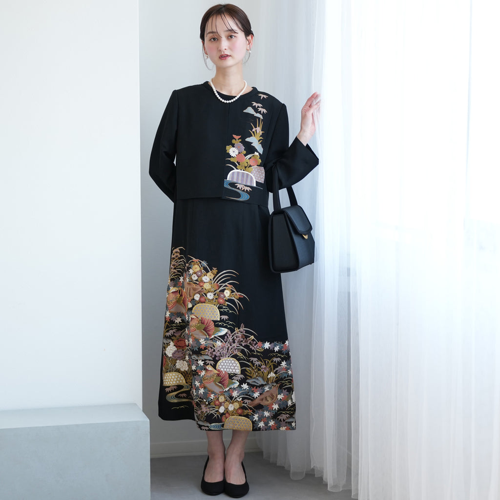 レンタル】留袖ドレス 四季の花々と鳥 ドレス単品 11号 ワンピース