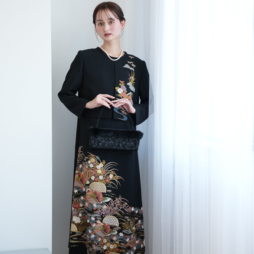 レンタル】留袖ドレス 四季の花々と鳥 ドレス単品 11号 ワンピース