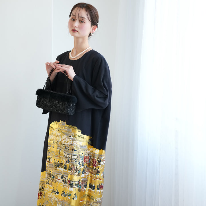 レンタル】留袖ドレス 金彩絵巻 ドレス単品 15号 ワンピース