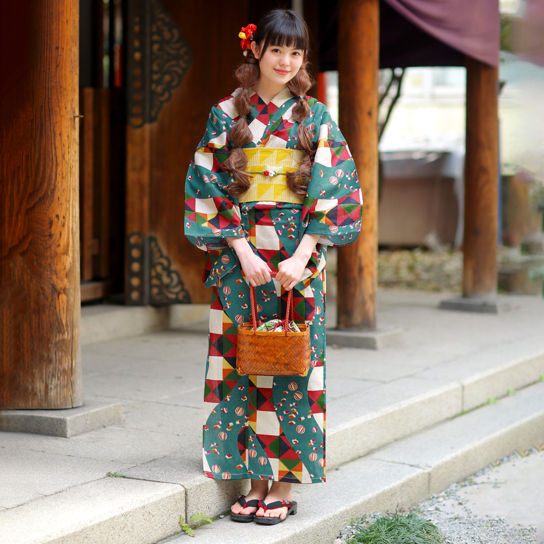 浴衣3点セット（浴衣/帯/下駄） utatane ゆかた フリーサイズ（身長155