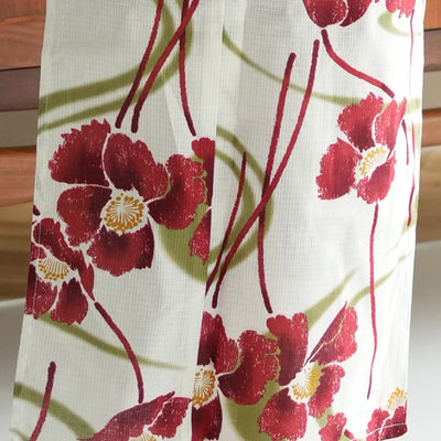 浴衣3点セット（浴衣/帯/下駄） utatane ゆかた S プチサイズ（身長150-160cm）レトロホワイトに流れる赤い花 （5011024812）