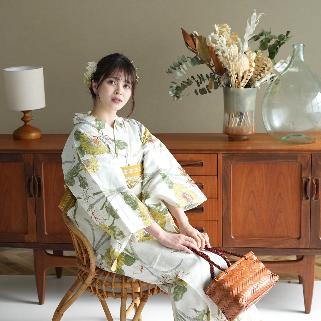 浴衣3点セット（浴衣/帯/下駄） utatane ゆかた フリーサイズ（身長 
