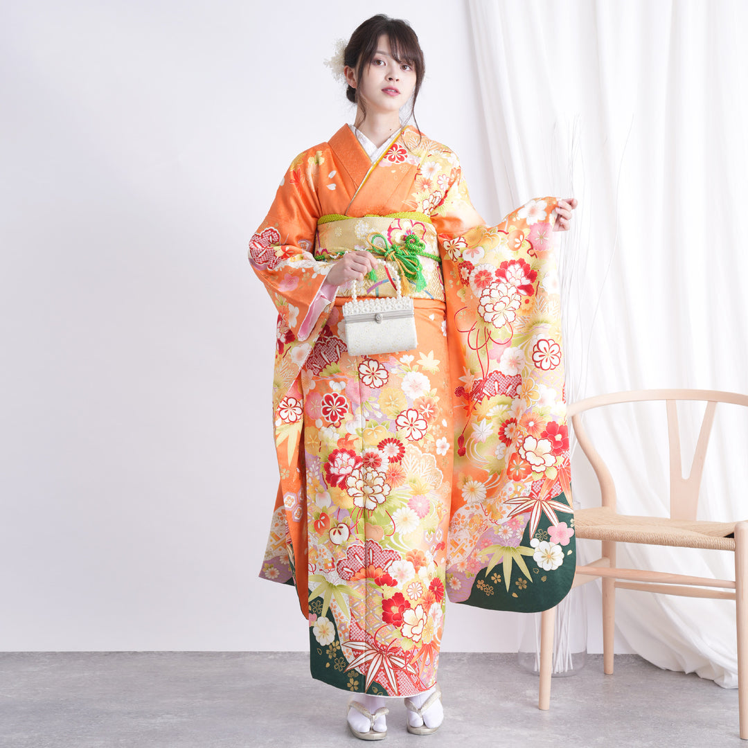 レンタル】振袖 着物セット 正絹着物+正絹袋帯 成人式 晴れ着