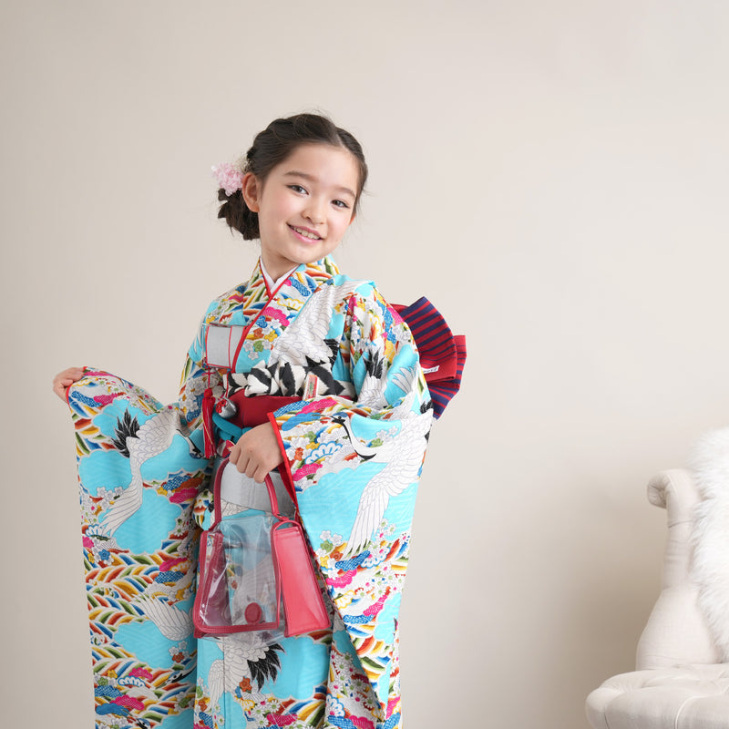 【レンタル】七五三 7歳 女の子 Modern Antenna モダンアンテナ 着物 日本製 作り帯 子供 kids 四つ身 お祝い着 往復送料無料 （1409604500）