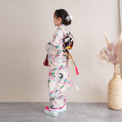 【レンタル】七五三 7歳 女の子 Modern Antenna モダンアンテナ 着物 日本製 作り帯 子供 kids 四つ身 お祝い着 往復送料無料 （1409604600）