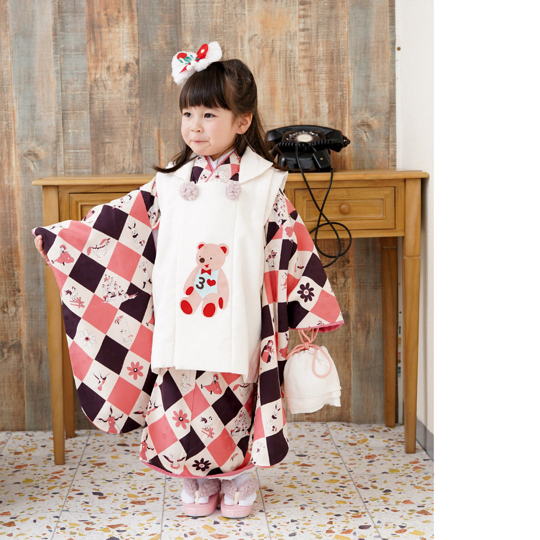 あさこ★［ぼたん］二部式着物単品 ꕤハンドメイドꕤ 七五三 3歳 女の子 SOUBIEN 七五三 着物 3歳 販売 女の子 三歳 着物セット 被布