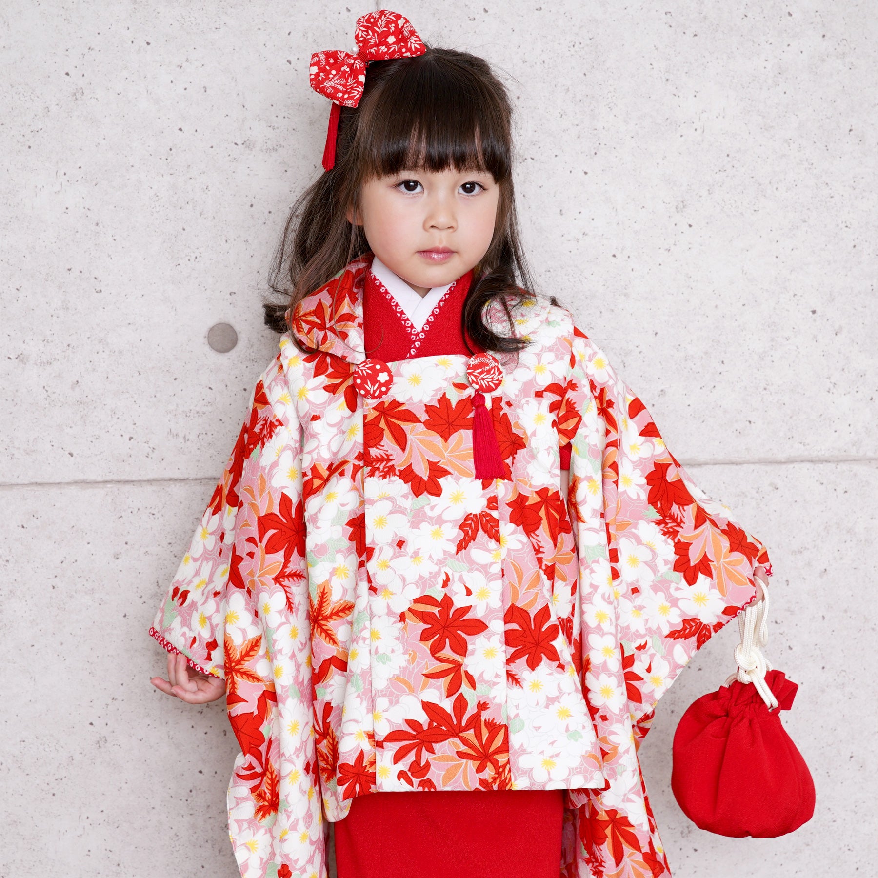 【レンタル品】女児（3歳）七五三 着物 被布セット 古典柄 レトロ