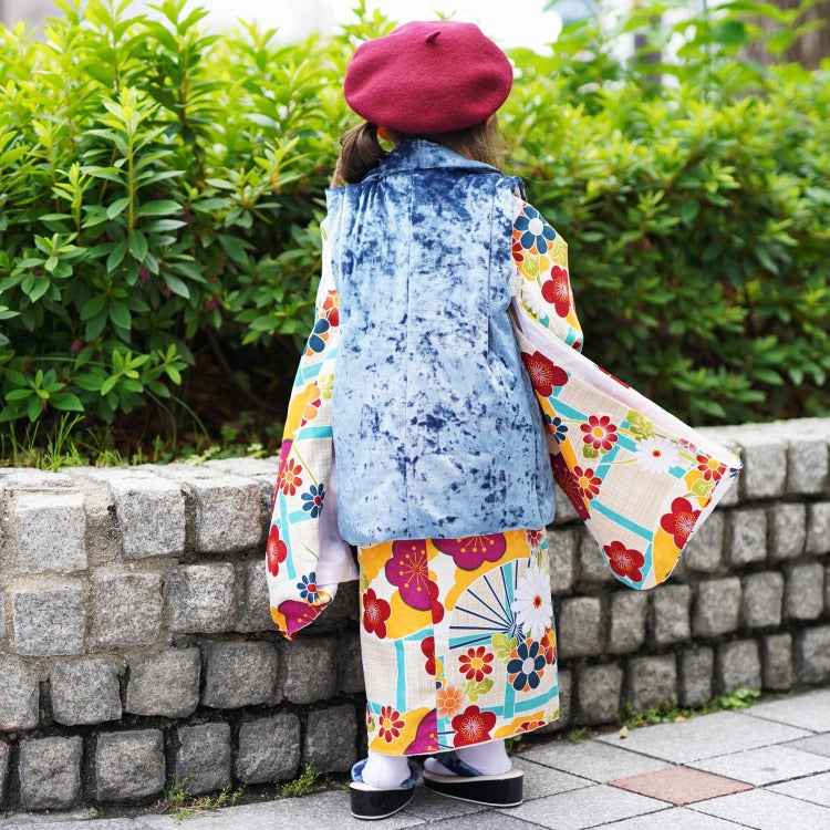 七五三　3歳　女の子　5点セット　ひよこ商店 七五三 着物 3歳 女の子 ひよこ商店 kids ベレー帽つき被布フル