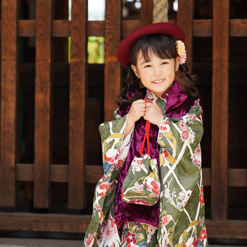 和装小物髪飾りかんざし巾着袋七五三　3歳　お祝い着セット