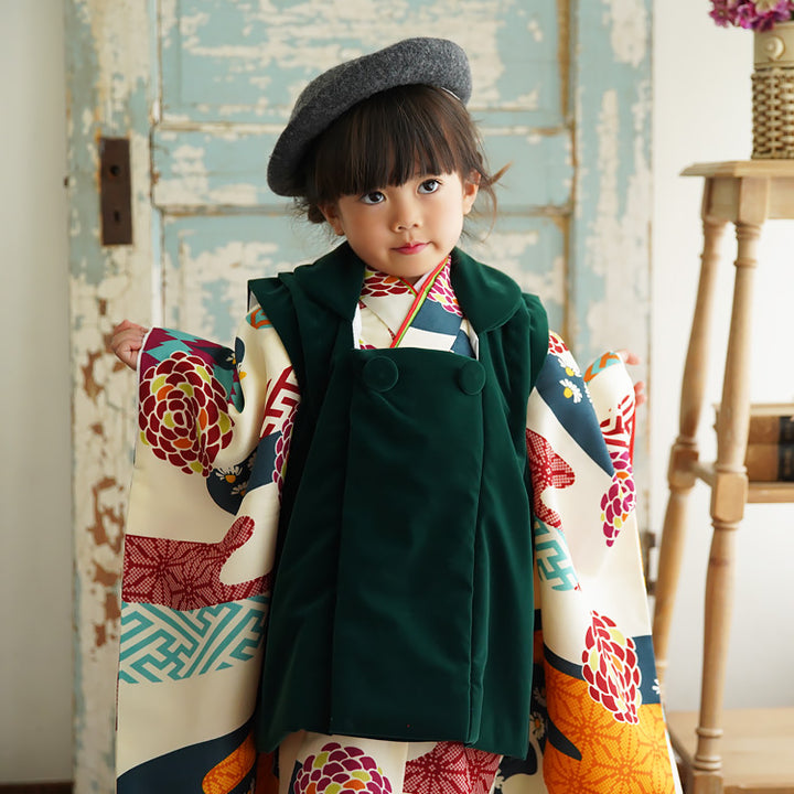 3歳女の子【ひよこ商店】エプロン被布　モダン七五三　着物 3歳女の子【ひよこ商店】エプロン被布 モダン七五三 着物