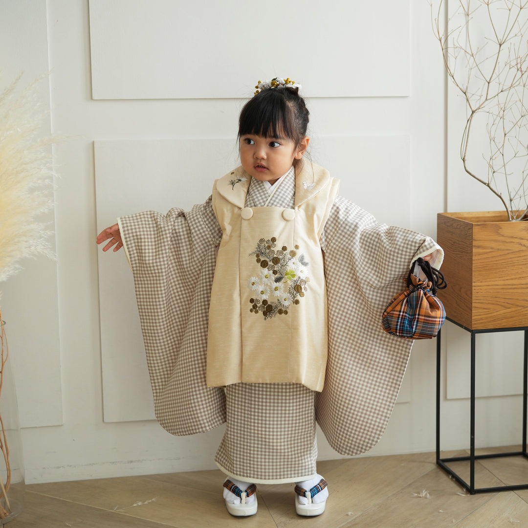 レンタル】七五三 3歳 着物 女の子 kami shibai 被布セット 子供