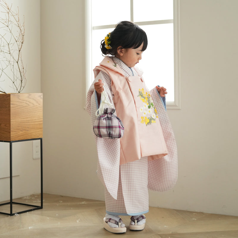 【レンタル】七五三 3歳 着物 女の子 kami shibai 被布セット 子供 kids 三つ身 お祝い着 往復送料無料 （1403616400）