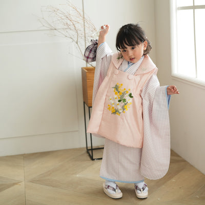 【レンタル】七五三 3歳 着物 女の子 kami shibai 被布セット 子供 kids 三つ身 お祝い着 往復送料無料 （1403616400）