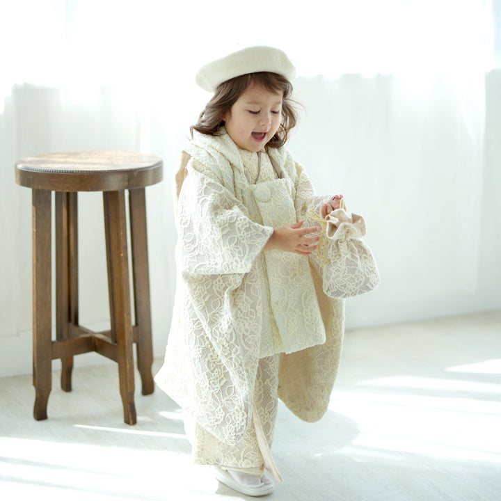 レンタル】七五三 3歳 着物 utatane 女の子 日本製レース 被布セット