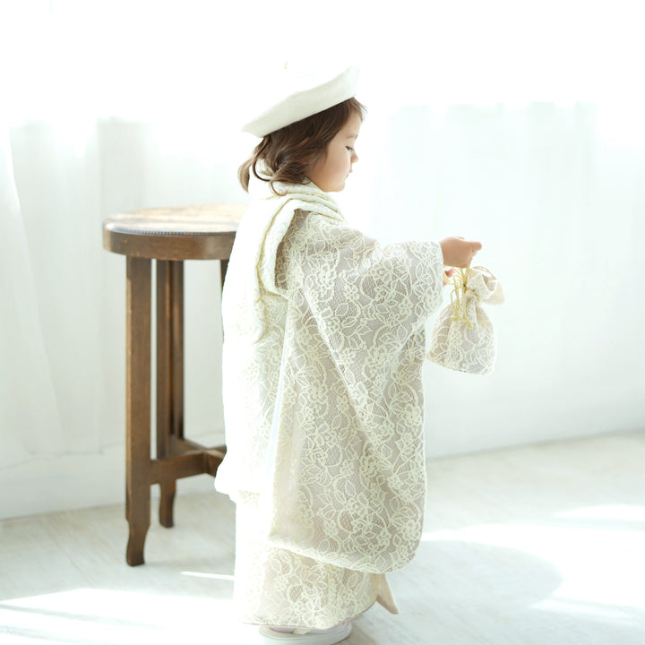 レンタル】七五三 3歳 着物 utatane 女の子 日本製レース 被布セット