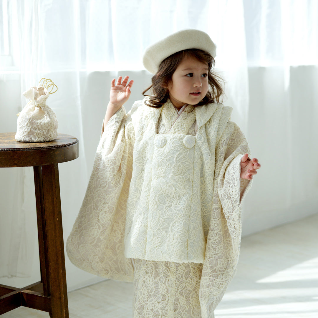 レンタル】七五三 3歳 着物 utatane 女の子 日本製レース 被布セット