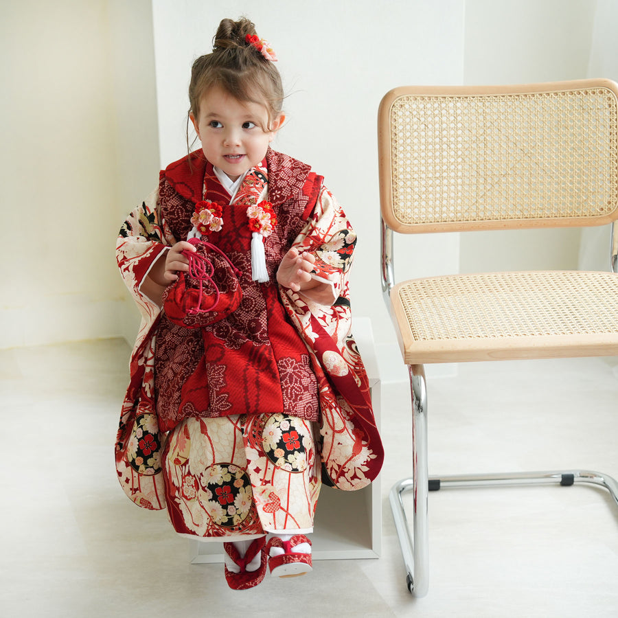 レンタル】七五三着物 3歳女の子 被布セット 華徒然 菊 桜 鞠 鼓 疋田