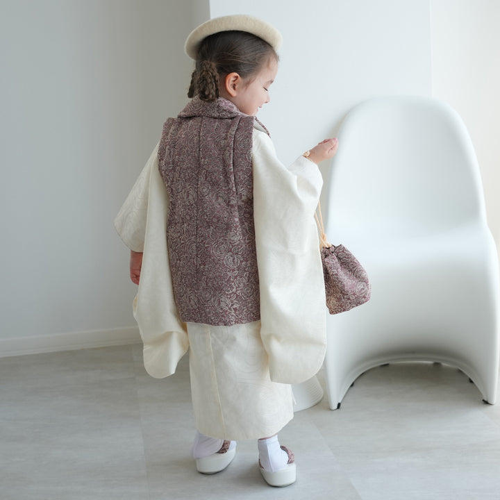 七五三着物 3歳 女の子 被布セット】販売品 ローズブラウン×アイボリー