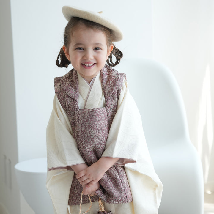 七五三着物 3歳 女の子 被布セット】販売品 ローズブラウン×アイボリー