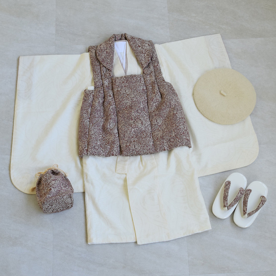 七五三着物 3歳 女の子 被布セット】販売品 ローズブラウン×アイボリー