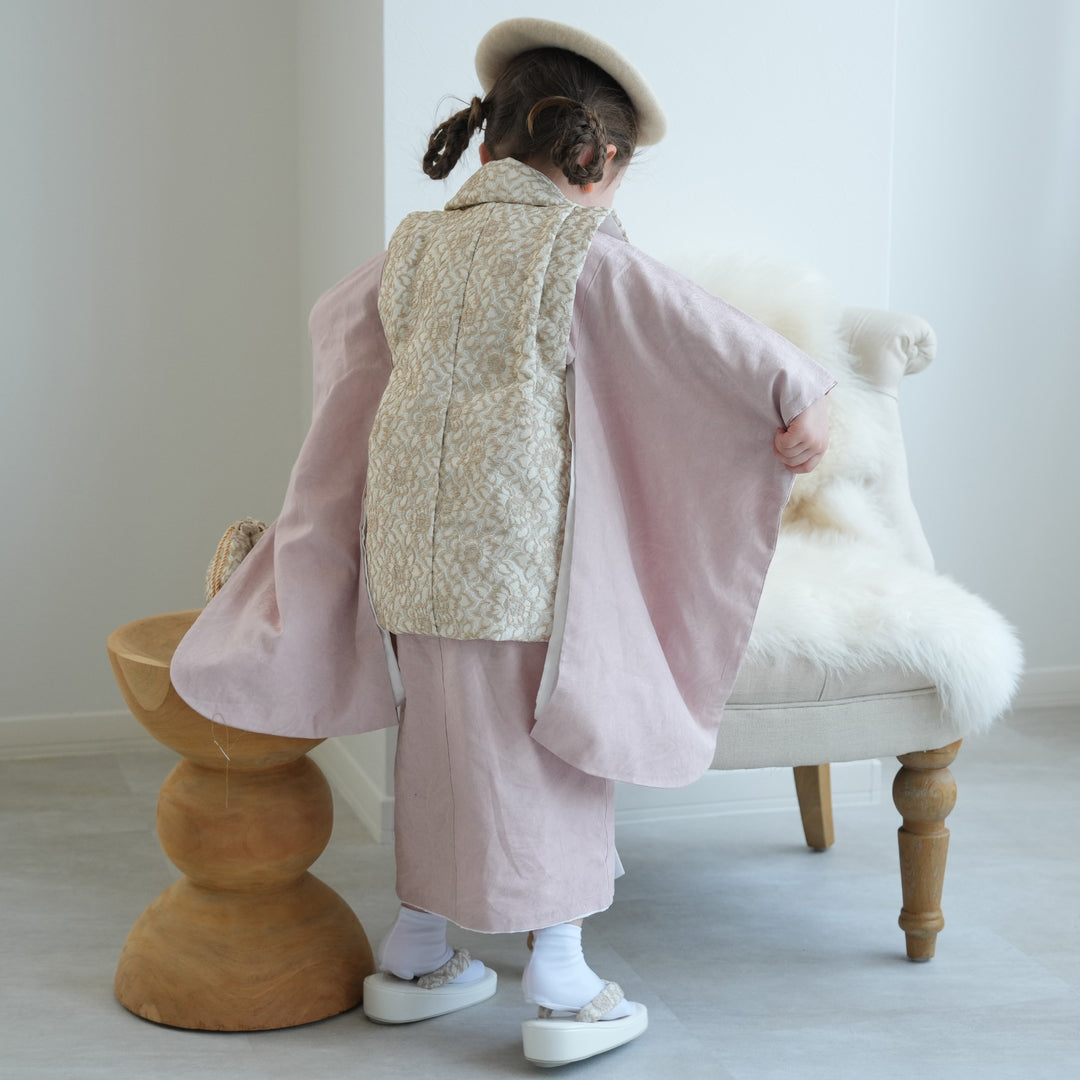 レンタル】七五三着物 3歳女の子 被布セット レース＆ジャガード