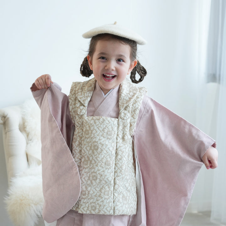 七五三着物 3歳 女の子 被布セット】販売品 ブラウン×ニュアンスピンク