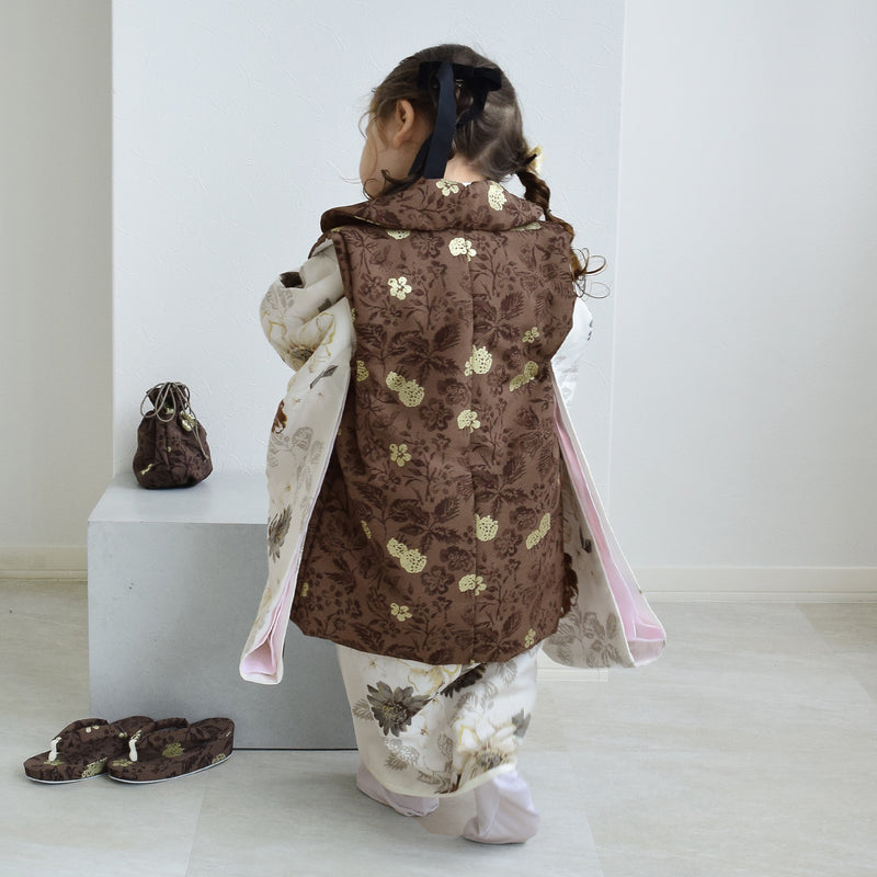 【レンタル】七五三着物 3歳女の子 被布セット JILLSTUART / ジル・スチュアート パンジーとクチナシ・ブラウン （1403625800）