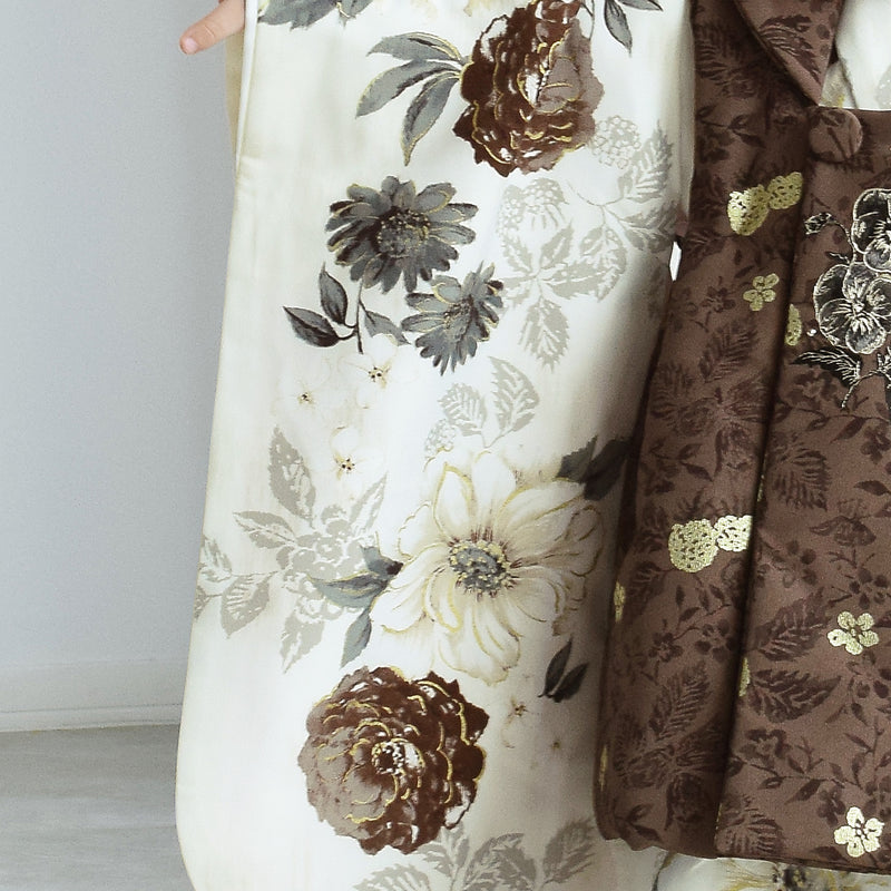 【レンタル】七五三着物 3歳女の子 被布セット JILLSTUART / ジル・スチュアート パンジーとクチナシ・ブラウン （1403625800）