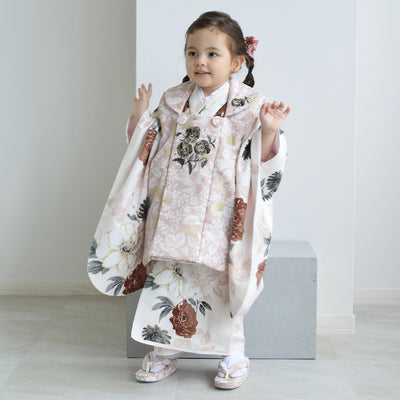 【レンタル】七五三着物 3歳女の子 被布セット JILLSTUART / ジル・スチュアート パンジーとクチナシ・ピンク （1403625900）