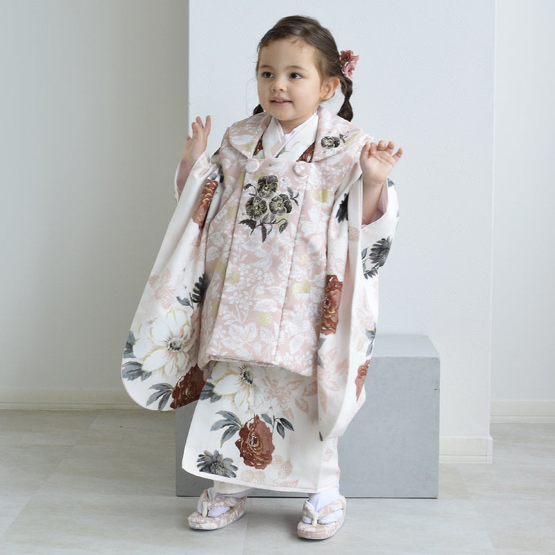 【レンタル】七五三着物 3歳女の子 被布セット JILLSTUART / ジル・スチュアート パンジーとクチナシ・ピンク （1403625900）