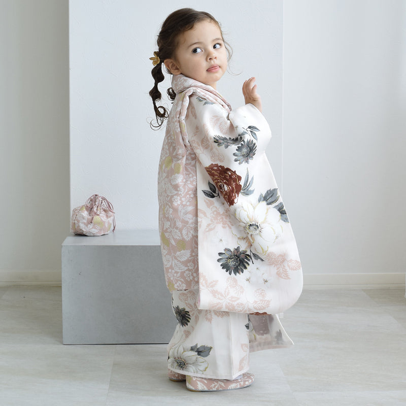 【レンタル】七五三着物 3歳女の子 被布セット JILLSTUART / ジル・スチュアート パンジーとクチナシ・ピンク （1403625900）