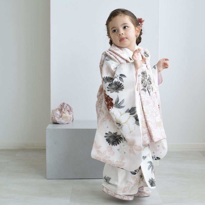 【レンタル】七五三着物 3歳女の子 被布セット JILLSTUART / ジル・スチュアート パンジーとクチナシ・ピンク （1403625900）