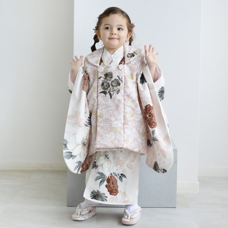 【レンタル】七五三着物 3歳女の子 被布セット JILLSTUART / ジル・スチュアート パンジーとクチナシ・ピンク （1403625900）