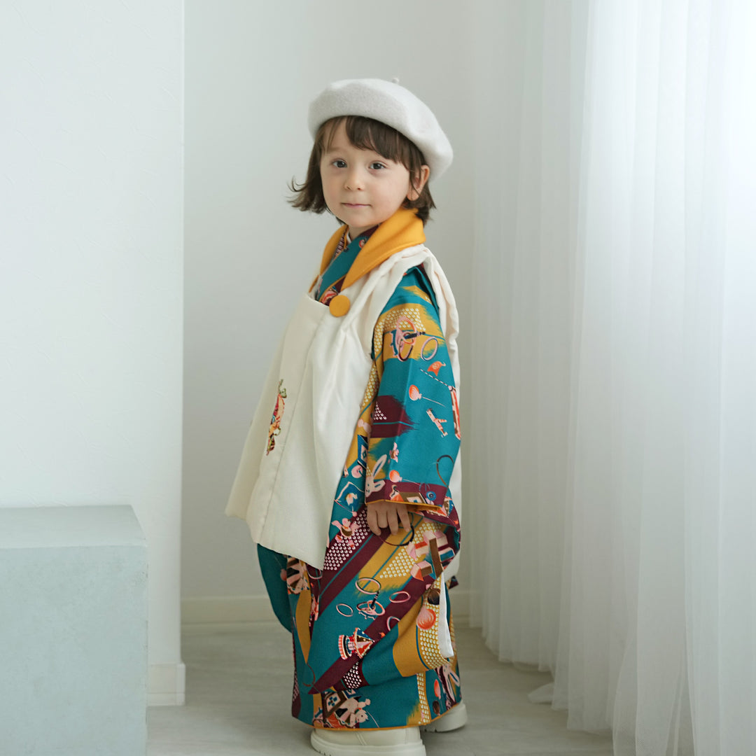 レンタル】七五三着物 3歳（男女兼用）被布セット ニコアンティーク 猫