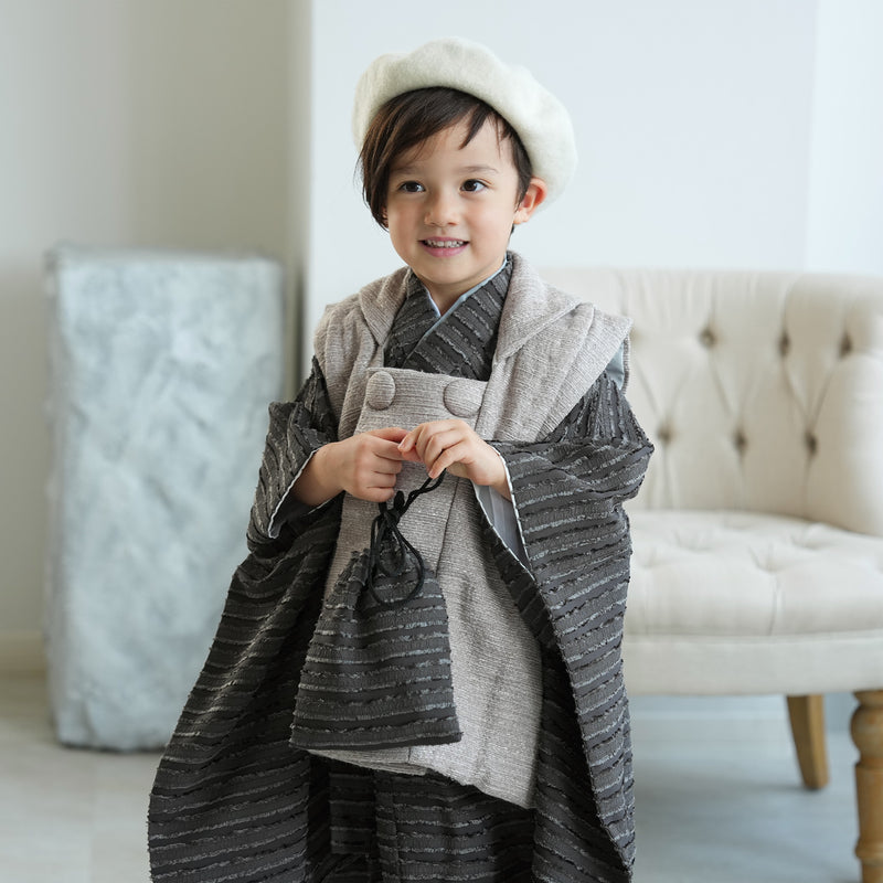 【レンタル】七五三 3歳 着物 utatane 男の子 被布セット 子供 kids 三つ身 お祝い着 往復送料無料 （1405600100）
