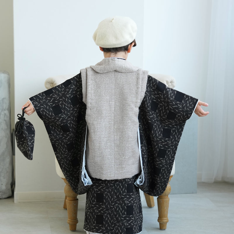 【レンタル】七五三 3歳 着物 utatane 男の子 被布セット 子供 kids 三つ身 お祝い着 往復送料無料 （1405600300）