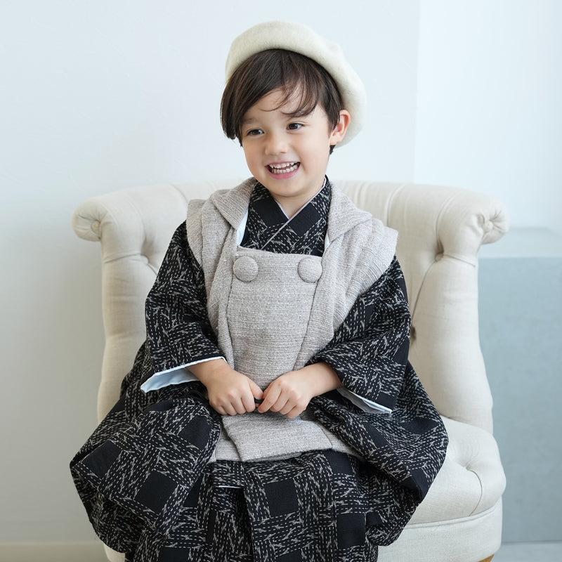 【レンタル】七五三 3歳 着物 utatane 男の子 被布セット 子供 kids 三つ身 お祝い着 往復送料無料 （1405600300）