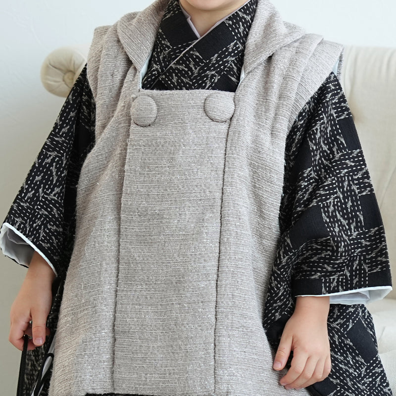 【レンタル】七五三 3歳 着物 utatane 男の子 被布セット 子供 kids 三つ身 お祝い着 往復送料無料 （1405600300）