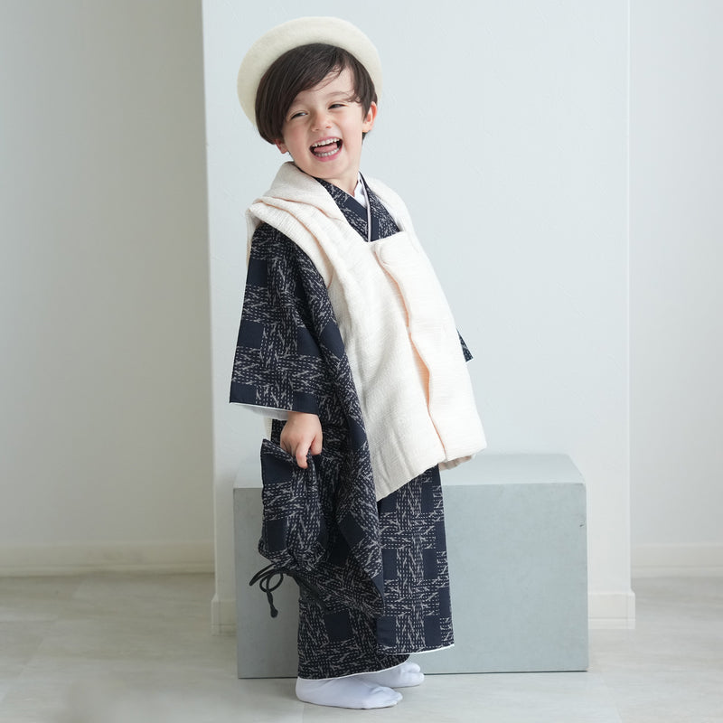 【レンタル】七五三 3歳 着物 utatane 男の子 被布セット 子供 kids 三つ身 お祝い着 往復送料無料 （1405600400）