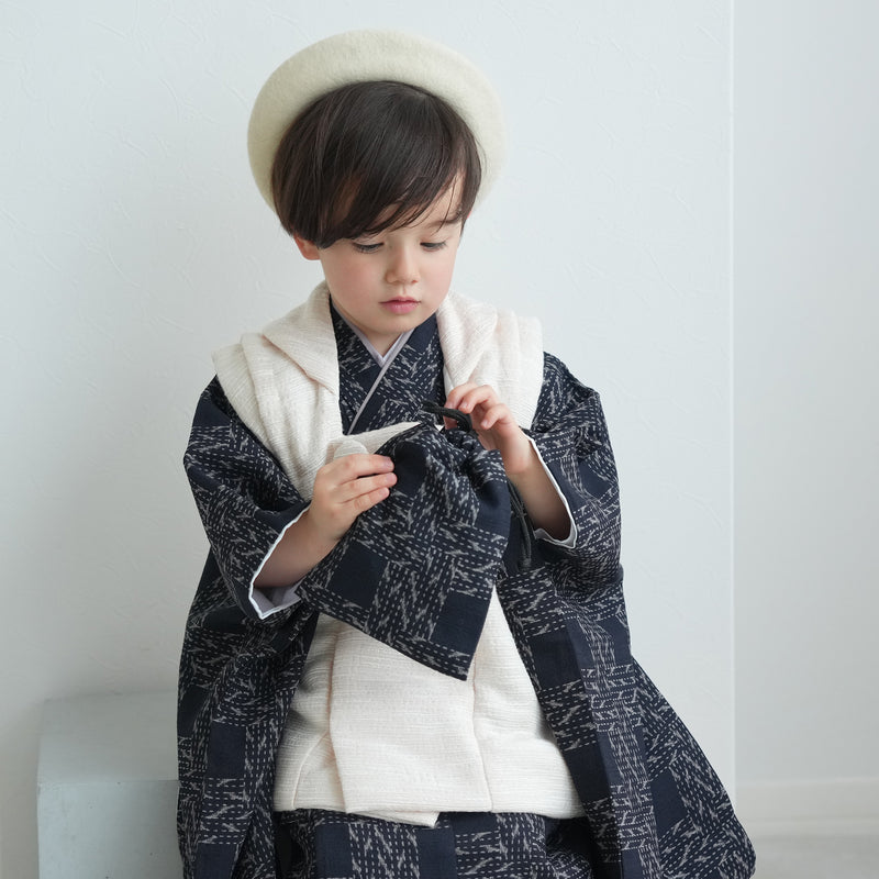 【レンタル】七五三 3歳 着物 utatane 男の子 被布セット 子供 kids 三つ身 お祝い着 往復送料無料 （1405600400）
