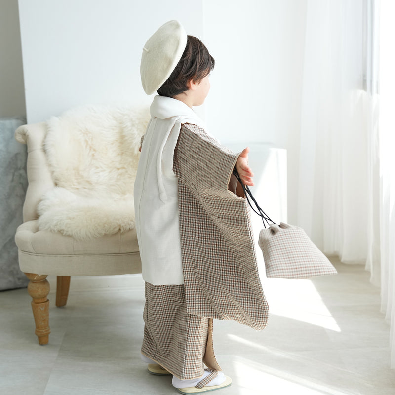 【レンタル】七五三 3歳 着物 utatane 男の子 被布セット 子供 kids 三つ身 お祝い着 往復送料無料 （1405601500）