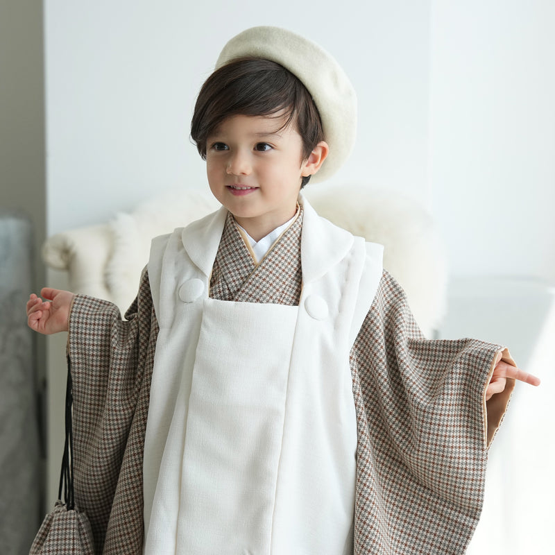 【レンタル】七五三 3歳 着物 utatane 男の子 被布セット 子供 kids 三つ身 お祝い着 往復送料無料 （1405601500）