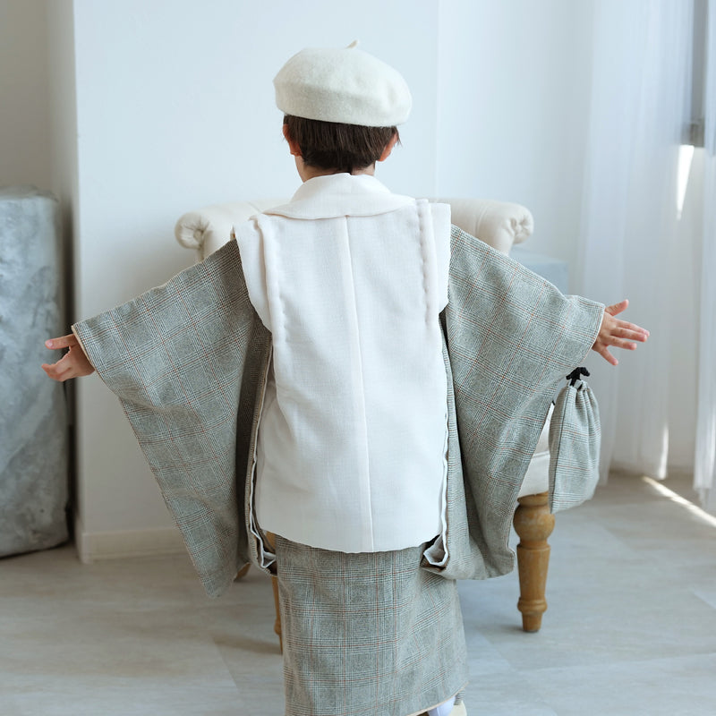 【レンタル】七五三 3歳 着物 utatane 男の子 被布セット 子供 kids 三つ身 お祝い着 往復送料無料 （1405601700）