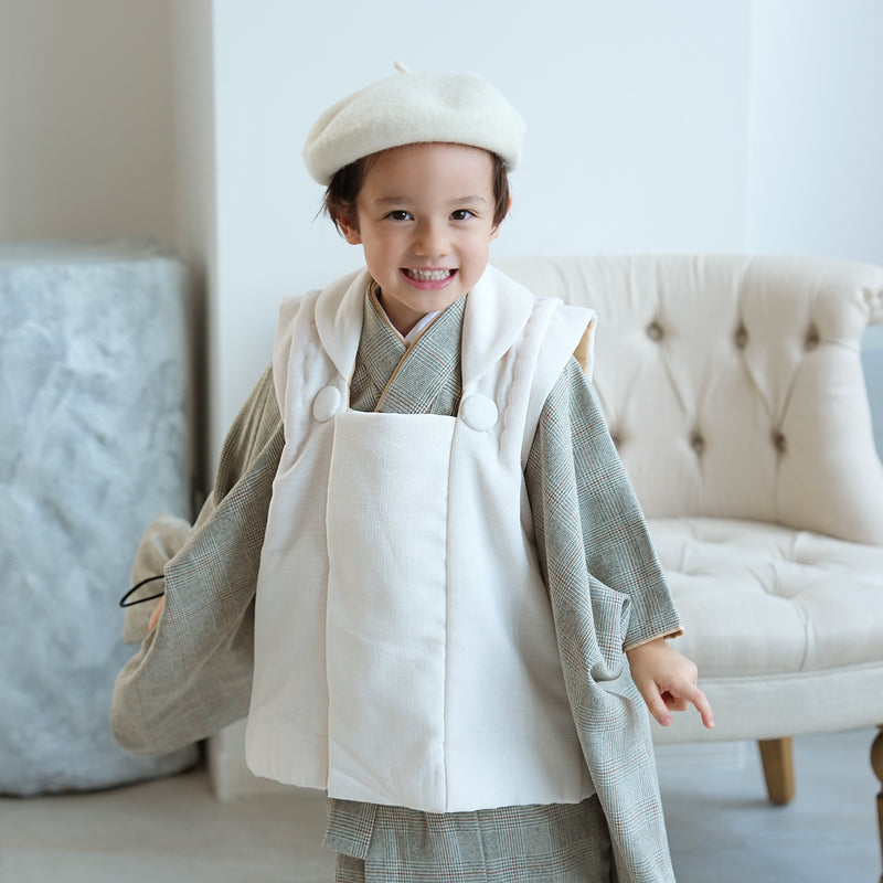 【レンタル】七五三 3歳 着物 utatane 男の子 被布セット 子供 kids 三つ身 お祝い着 往復送料無料 （1405601700）