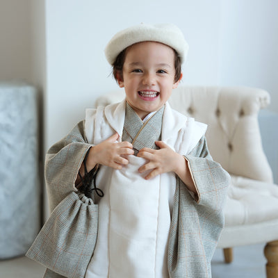【レンタル】七五三 3歳 着物 utatane 男の子 被布セット 子供 kids 三つ身 お祝い着 往復送料無料 （1405601700）