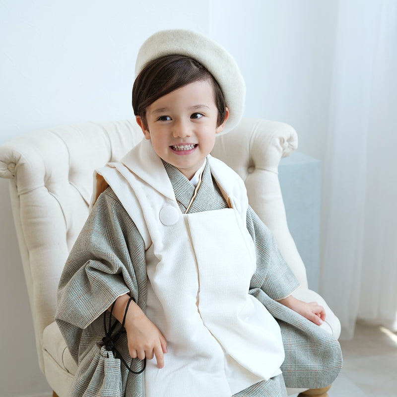 【レンタル】七五三 3歳 着物 utatane 男の子 被布セット 子供 kids 三つ身 お祝い着 往復送料無料 （1405601700）