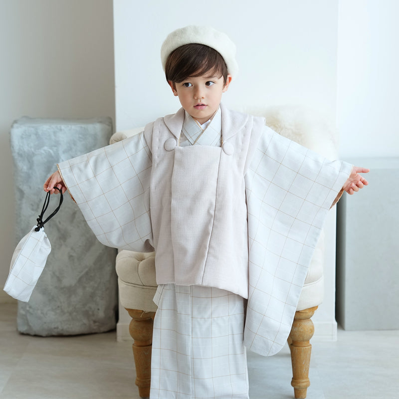 【レンタル】七五三 3歳 着物 utatane 男の子 被布セット 子供 kids 三つ身 お祝い着 往復送料無料 （1405601800）