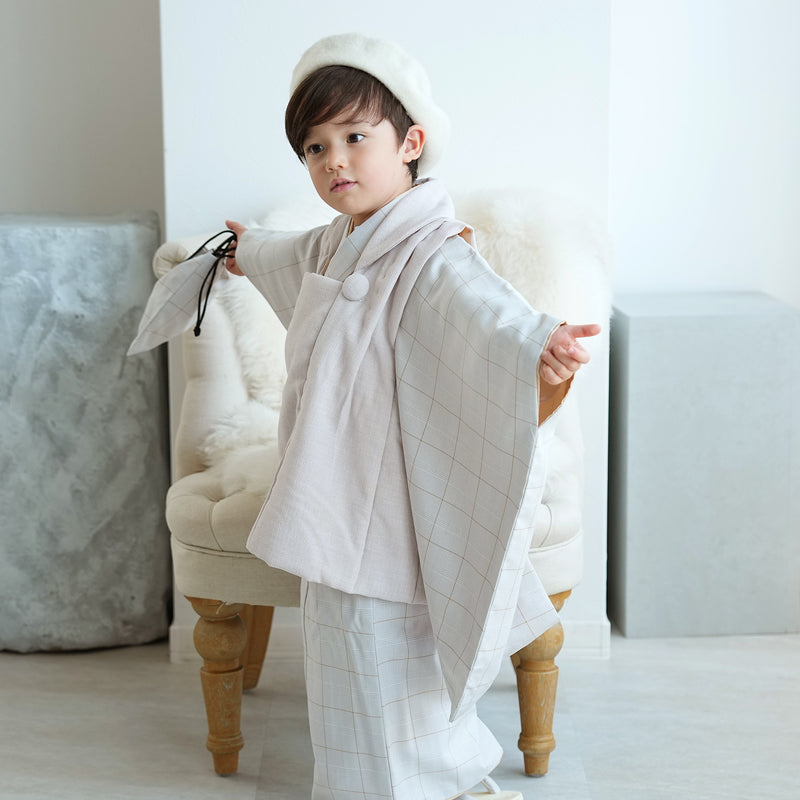 【レンタル】七五三 3歳 着物 utatane 男の子 被布セット 子供 kids 三つ身 お祝い着 往復送料無料 （1405601800）