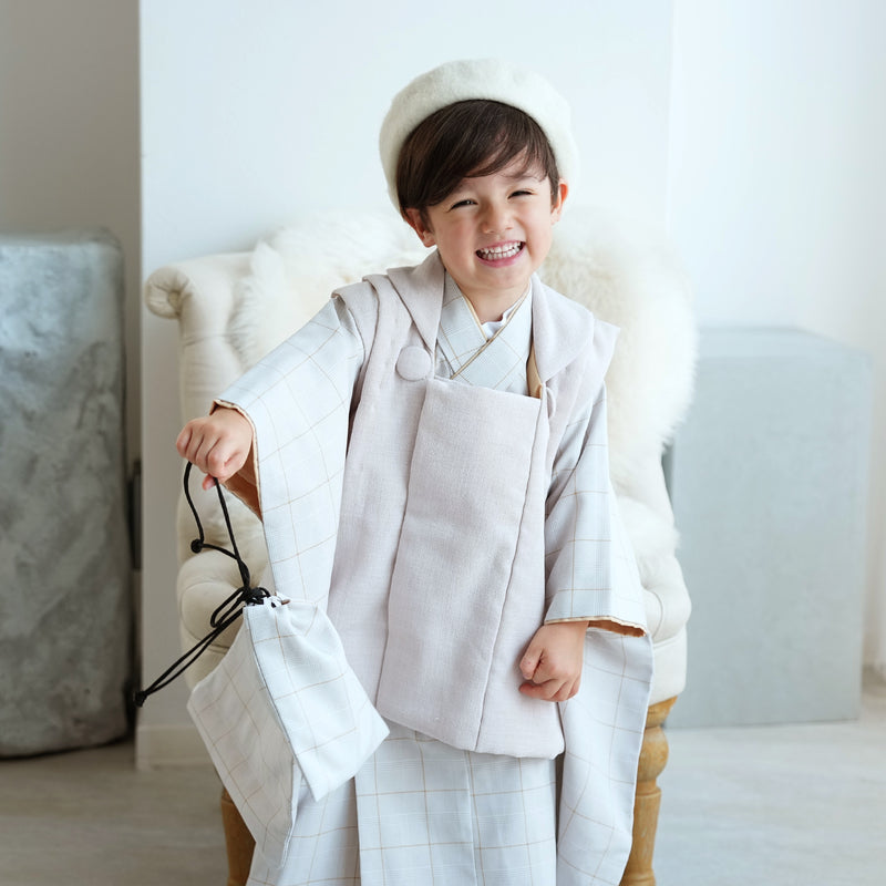 【レンタル】七五三 3歳 着物 utatane 男の子 被布セット 子供 kids 三つ身 お祝い着 往復送料無料 （1405601800）
