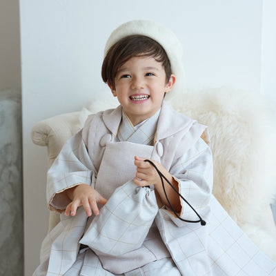 【レンタル】七五三 3歳 着物 utatane 男の子 被布セット 子供 kids 三つ身 お祝い着 往復送料無料 （1405601800）